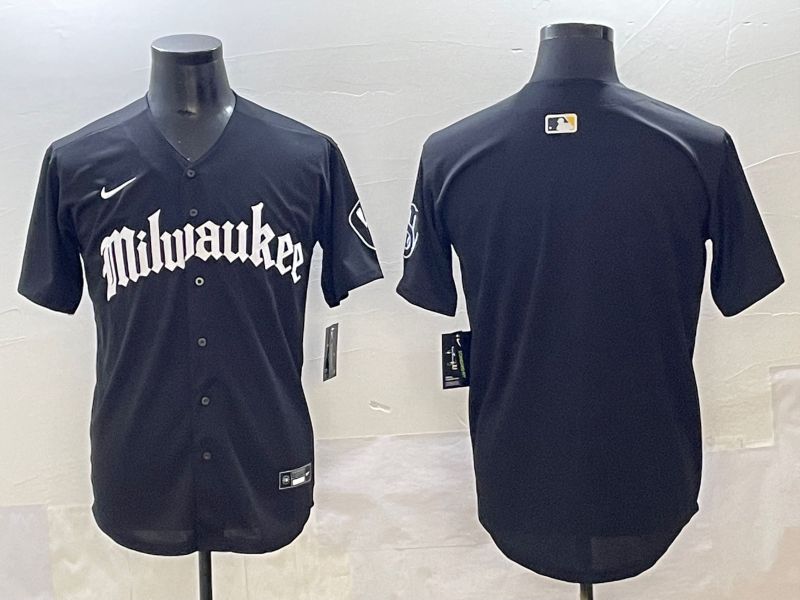 Men 2025 Milwaukee Brewers Blank Black Five generations Joint Name Nike MLB Jersey style 1